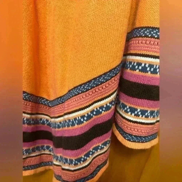 Boston Proper Lambswool Nylon  Knit Aztec Tribal Poncho M-L Orange Boho 264 - Picture 4 of 10